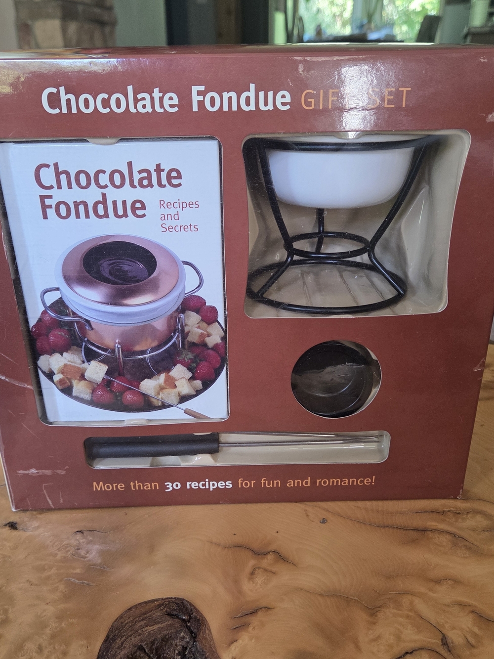 Chocolate Fondue Set with White Ceramic Bowl and Black Stand